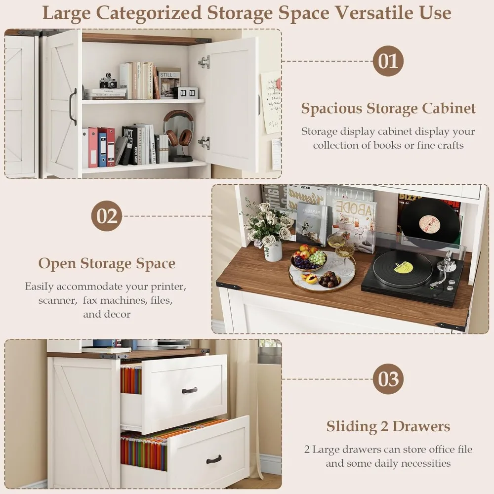 خزانة ملفات مع درجين لملفات التعليق بحجم قانوني/حرف/A4، خزانة حفظ المزرعة مع رف قابل للتعديل، خزانة خشبية كبيرة #5