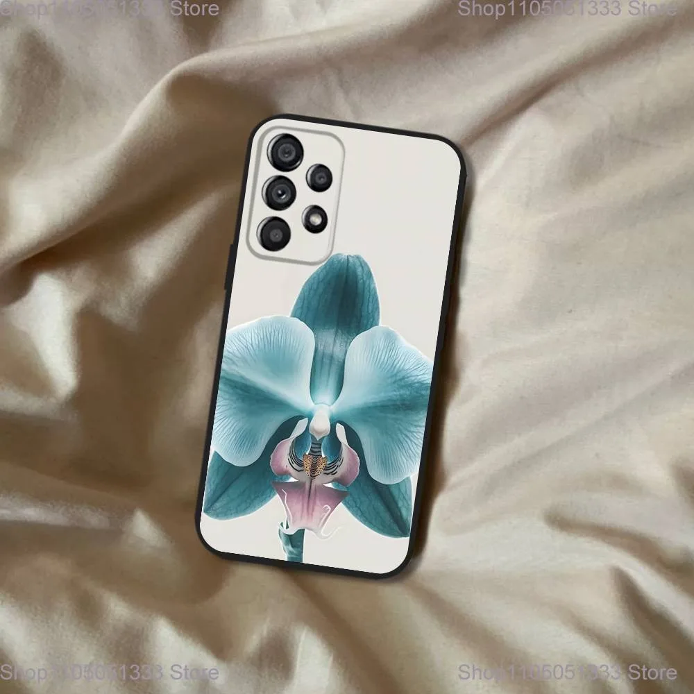 Elegante rosa e azul orquídea caso de telefone para samsung galaxy a20, a21s, a22, a31, a32, a52, a53, a72,73, a80 capa preta macia