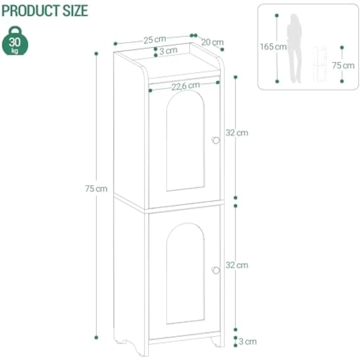 Compact Corner Bathroom Cabinet with Adjustable Shelves Two Concealed Doors Space Saving Narrow Design 7.9 D x 9.8 W x 29.5 H In