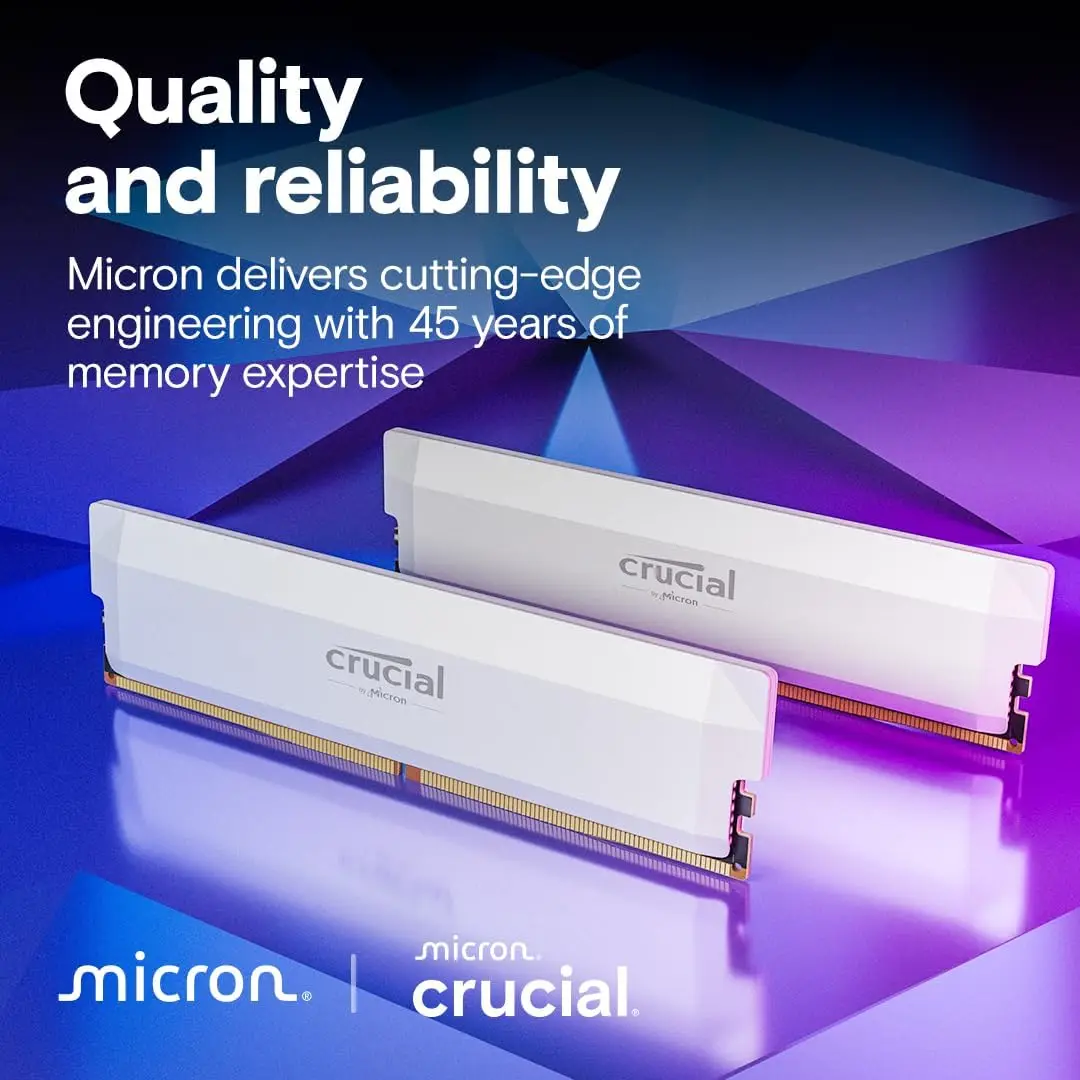 Kit Crucial Pro DDR5 RAM 32GB (2x16GB) 6400MHz CL38, memória para jogos de mesa com overclocking, compatível com Intel XMP 3.0 e AMD Expo