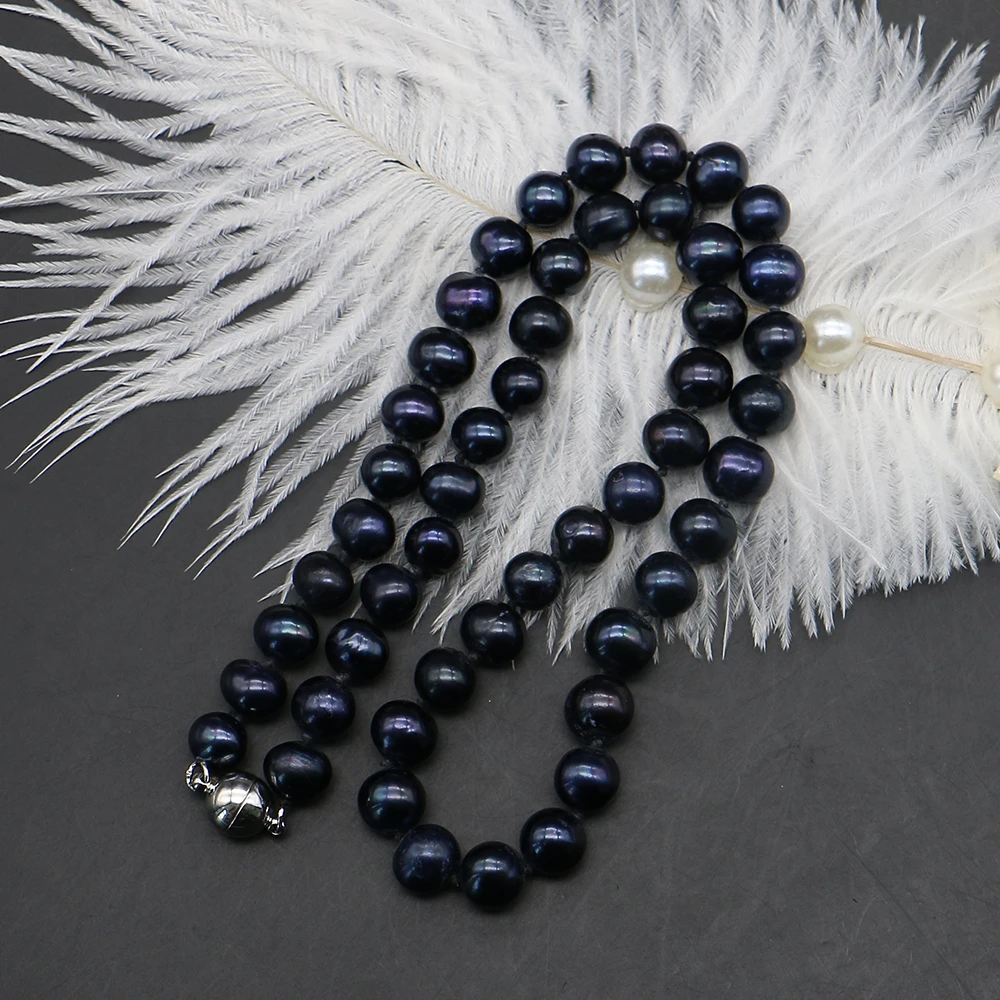Niche Unique Natural Freshwater Dyed Black Round Pearl Beads Straight-Hole Creative Necklace Jewelry Accessory Gift 1strand