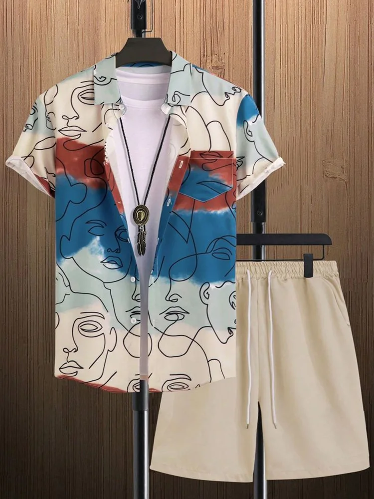 2025 New Summer Casual Men's Shirt And Beach Shorts Set 3D Printed Short-sleeved Outdoor Streetwear Shorts Camisas De Hombre