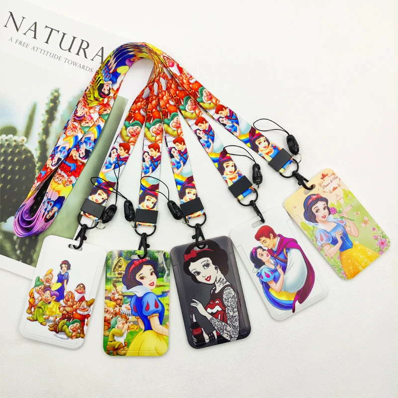 Disney Snow White Princess Strap Lanyard Keychain Badge Holder ID Credit Card Pass Hang Rope Mobile Phone Charm Accessories