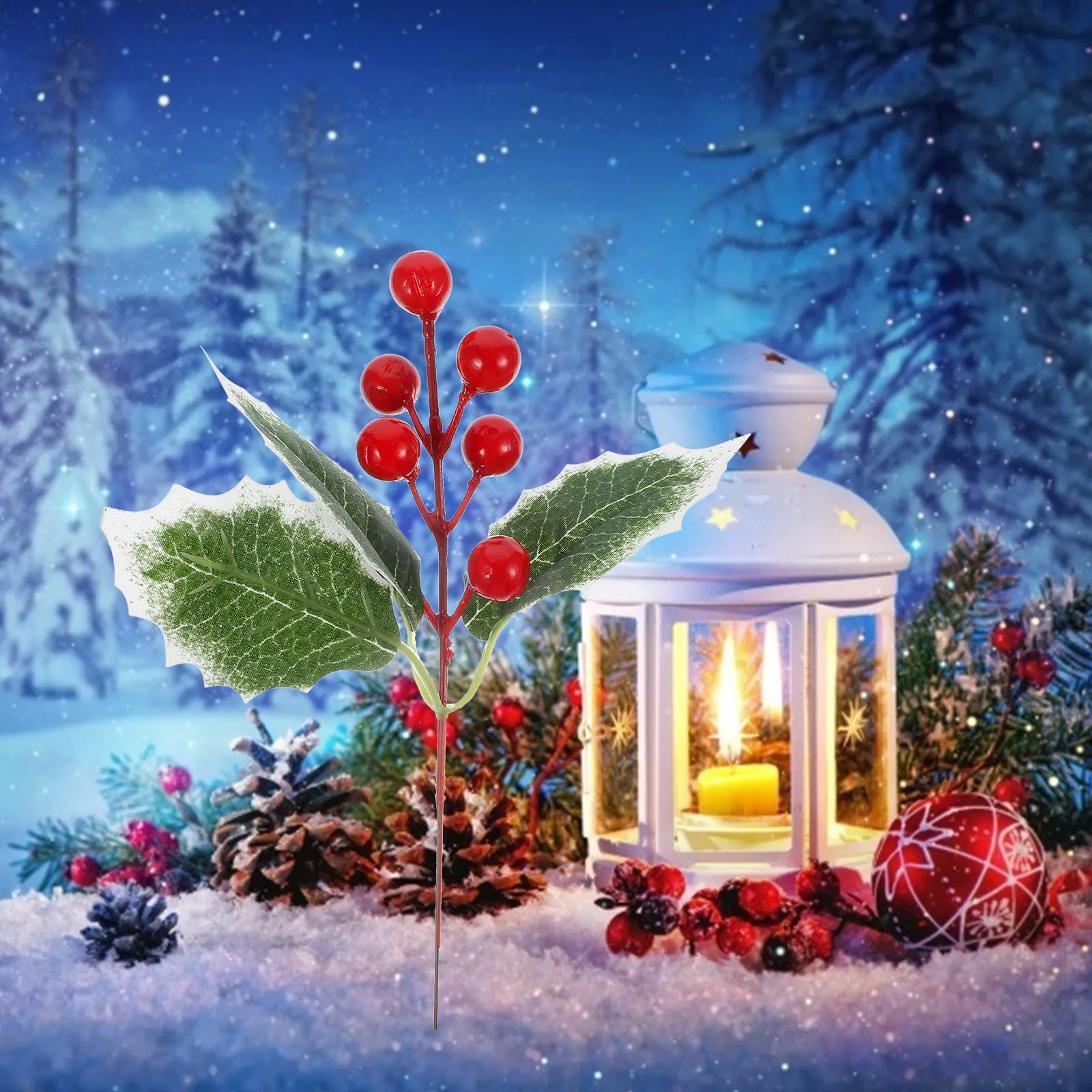 

Alipis 6pcs Wrought Iron Faux Berry Branches Decorative Picks Artificial Christmas Greenery Foam Berries Home Holiday Decor