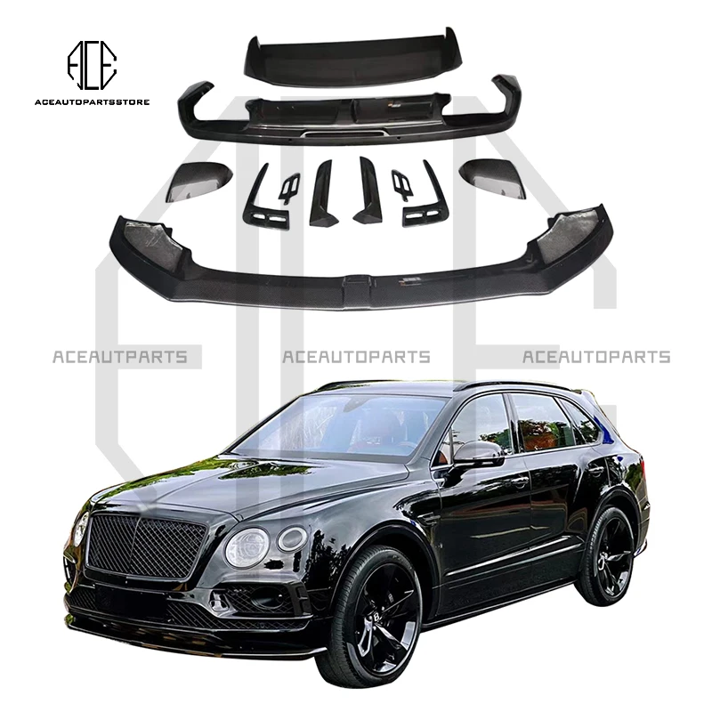 

For Bentley Bentayga Carbon Fiber Front Bumper Lip Spoiler Rear Diffuser Side Skirts Wind knife Mirror Cover Body Kit V8 To W12