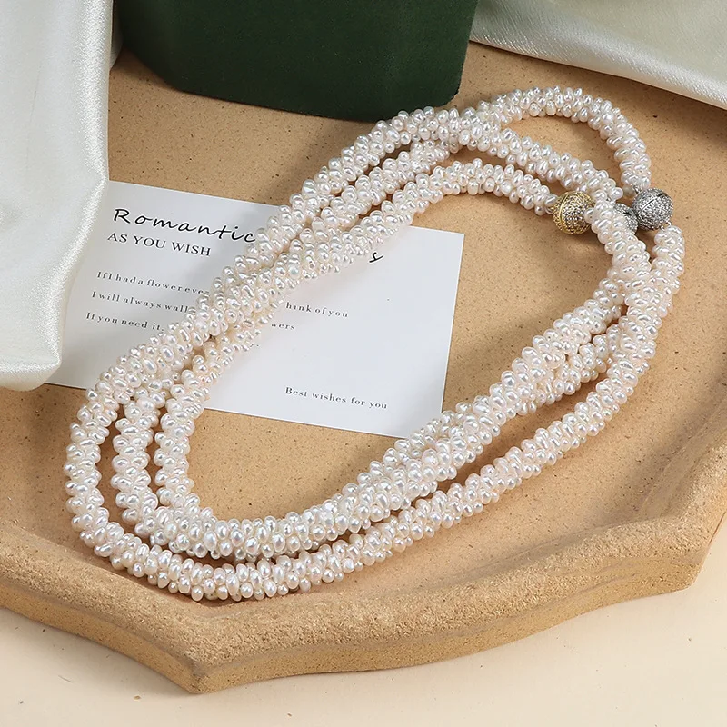 

Heavy Industry Caterpillar Pearl Necklace Natural Freshwater Pearl Magnetic Clasp Multi-bead Braided Necklace Bracelet