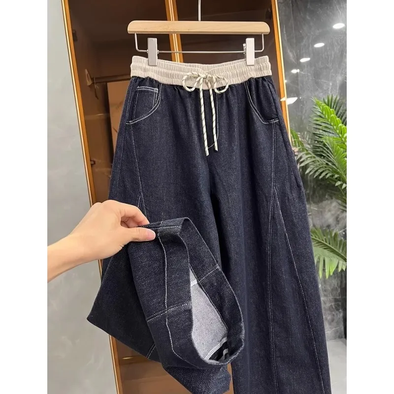 

Мужские джинсы свободного кроя для повседневной носки, осень-зима, большие размеры, эластичный пояс, цветные, с дизайном в виде серповидного узора, полиэстер