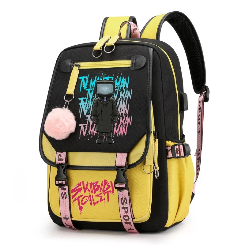 Skibidi-Mochila dos desenhos animados WC para meninas e mulheres, Mochilas Laptop Canvas, Titans TV Man Schoolbag, Crianças Softback Bookbag, Presente