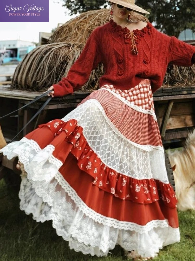 

Осенние французские модные винтажные юбки в пасторальном стиле Y2K, женские тонкие клетчатые юбки трапециевидной формы с принтом, повседневные элегантные плиссированные юбки