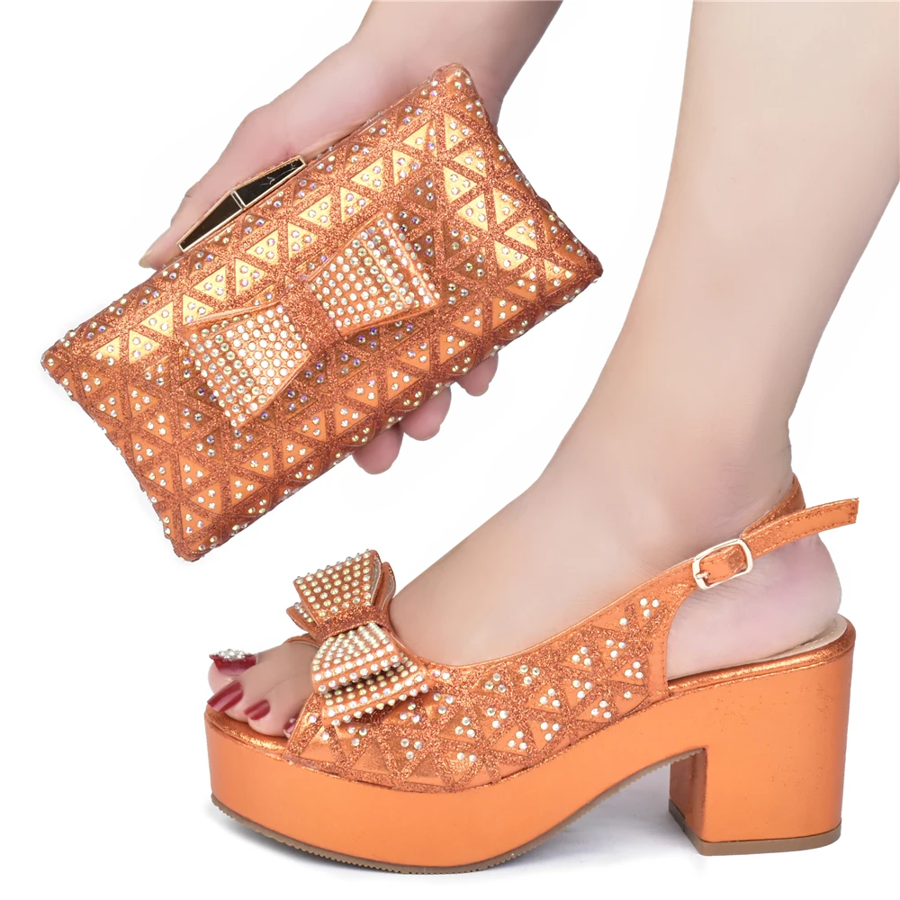 

Doershow High Quality African Style Ladies Shoes And Bags Set Latest ORANGE Italian Shoes And Bag Set For Party HFG1-2