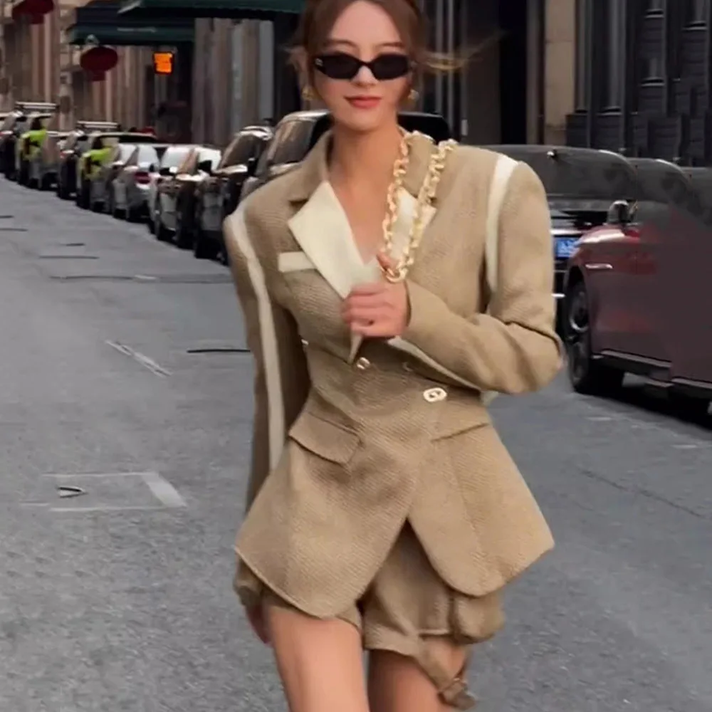 Elgant Two-piece Sets Irregular Single Breasted Slim Blazers + High Waist Shorts Fashion 2024 Spring Autumn New Elegant Suits