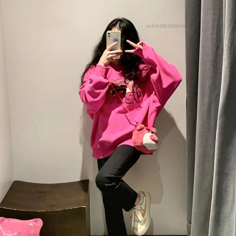 Disney Lotso Kawaii maglione Y2k donna autunno inverno nuova felpa con cappuccio allentata ragazze stile coreano Oversize manica lunga Casual Top