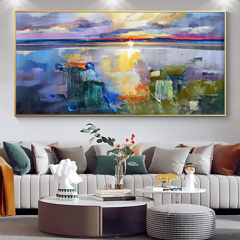 Mintura,Handpainted Colorful Seascape Oil Painting on Canvas Abstract Art Posters Wall Picture for Living Room Modern Home Decor