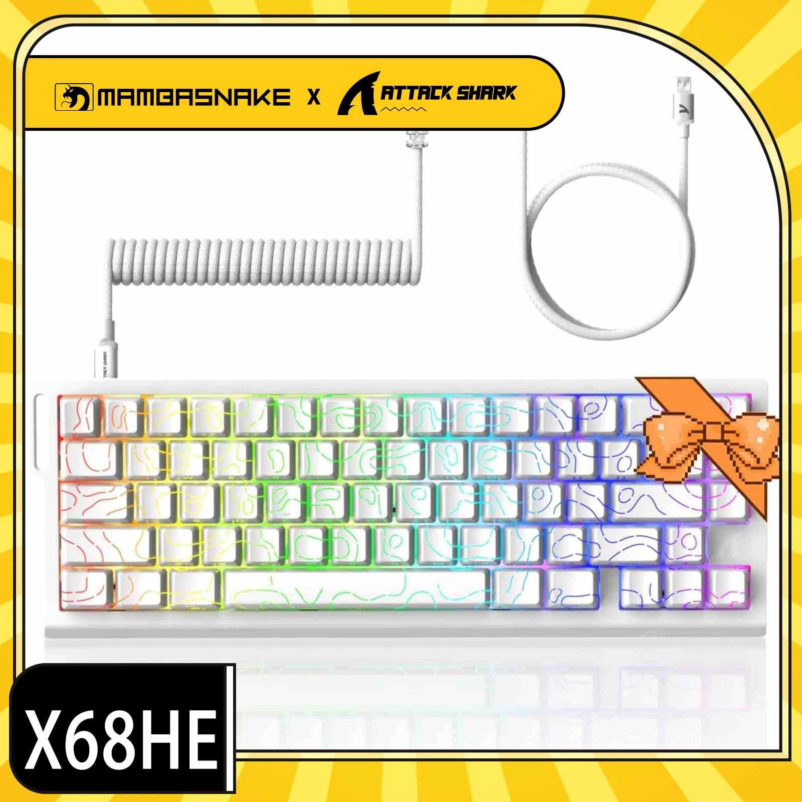

MAMBASNAKE x ATTACK SHARK X68 HE Магнитный переключатель клавиатуры с быстрым запуском и спиральным кабелем C01PRO