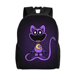 Custom Purple Smiling Big Mouth Cat Critters Backpack for Boys Girls Animated Game School College Travel Bags Women Men Bookbag