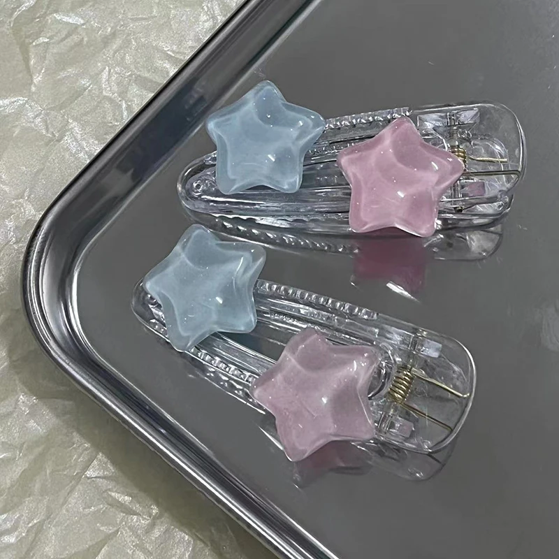 Cute Pink Blue Star Pentagram Hair Clip Student Girls Sweet Charm Lovely Hairpin Aesthetics Y2k Hair Accessories For Women