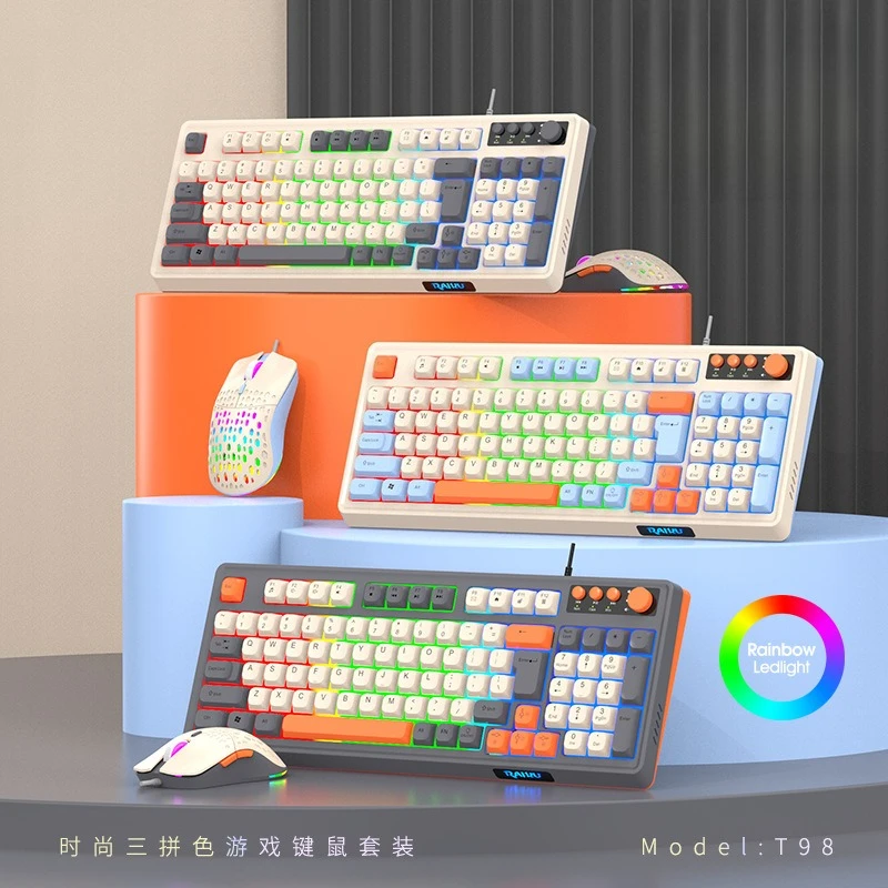 Wired membrane knob keyboard three color matching luminous mechanical feel desktop computer office game case
