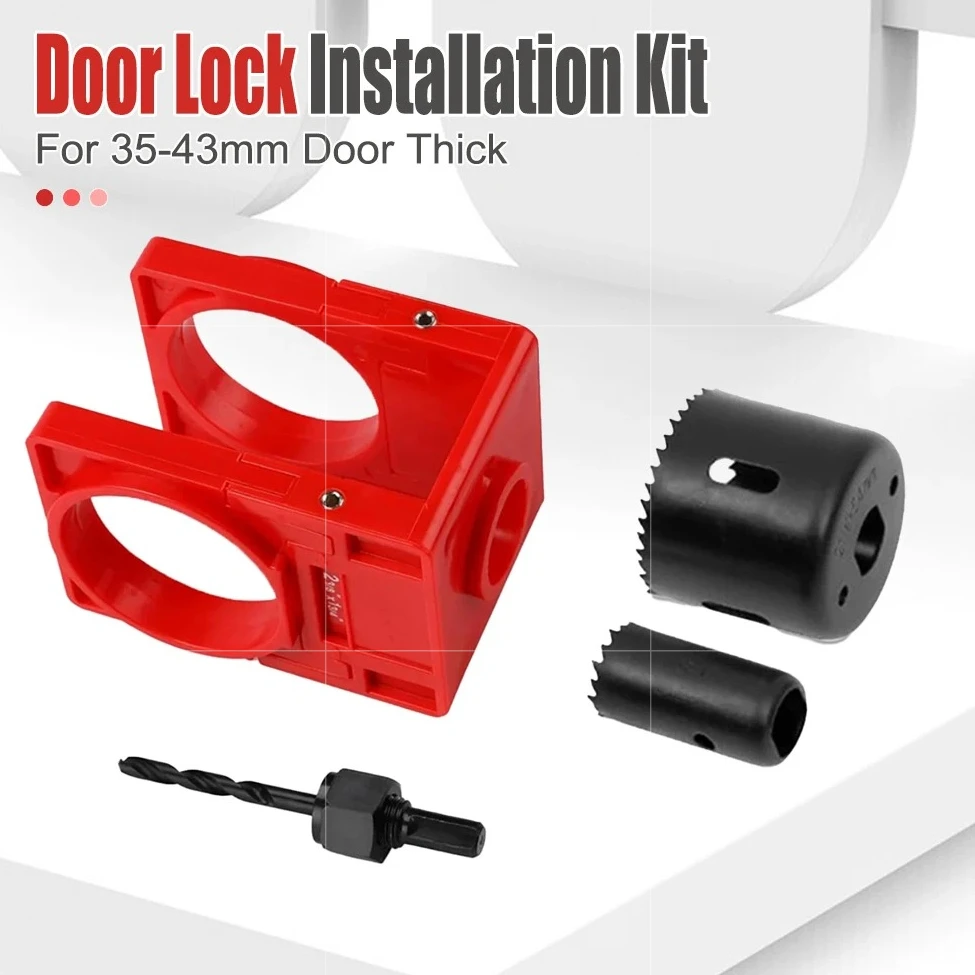 Door Lock Installation Kit, Adjustable Guide Template with Carbon Steel Hole Saw for 35-43mm Door Thickness