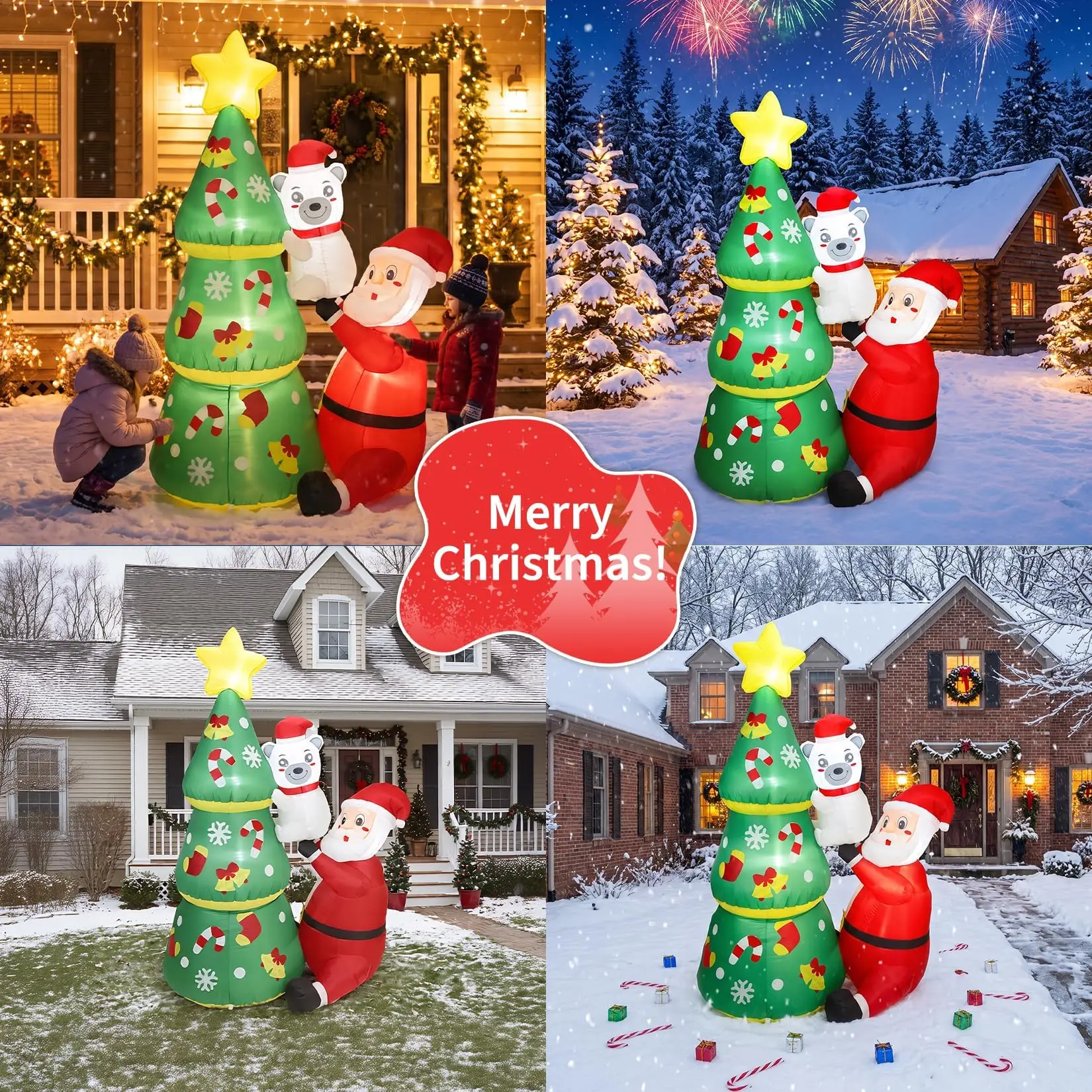 7ft Christmas Inflatable Santa & Polar Bear With Tree, Lighted Blow Up Yard Decor With Leds, Blower, Stakes For Home Lawn Garden Porch 8