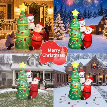 7ft Christmas Inflatable Santa & Polar Bear With Tree, Lighted Blow Up Yard Decor With Leds, Blower, Stakes For Home Lawn Garden Porch 8