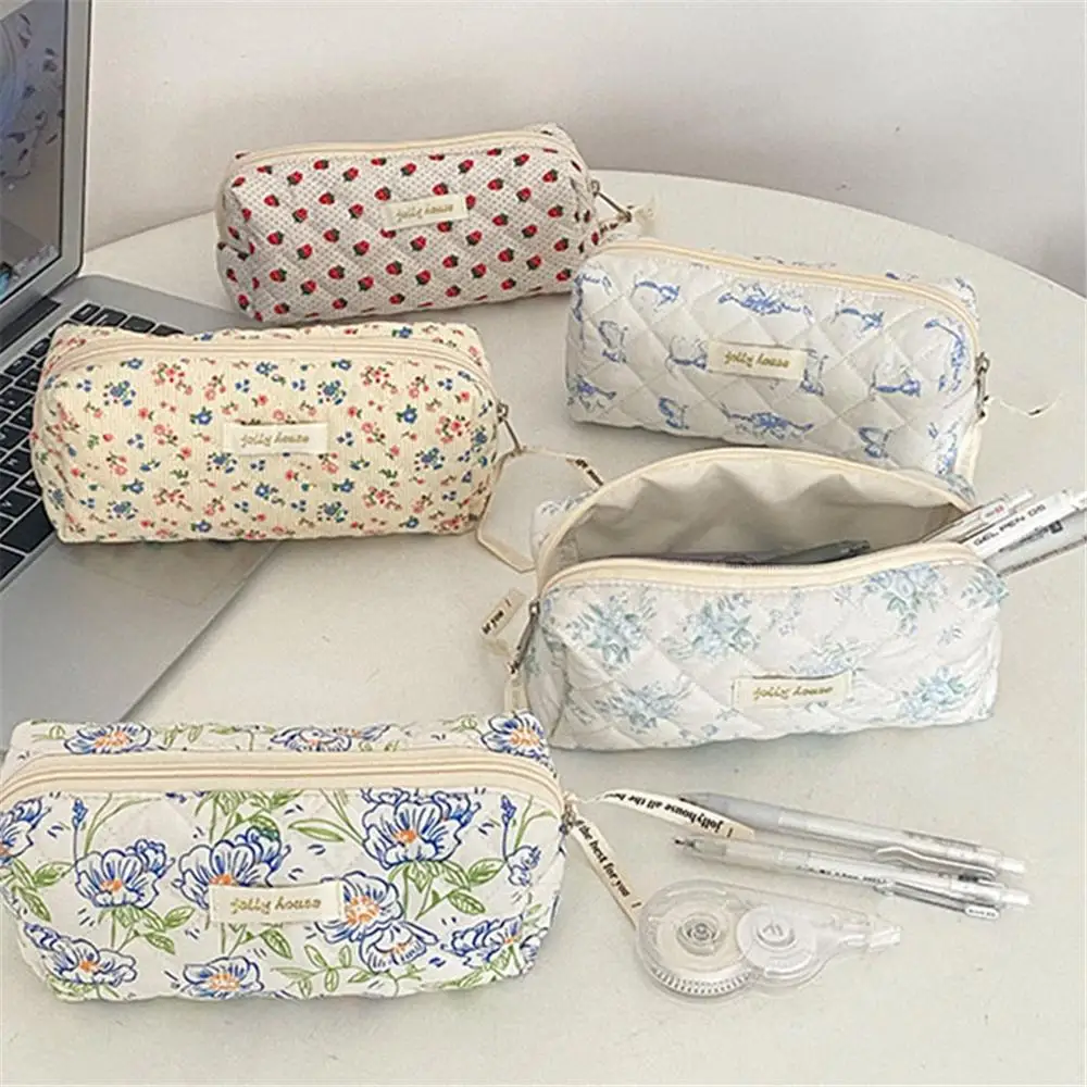 INS Fresh Floral Pencil Bags Korean Style Cute Student Pencil Cases Stationery Supplies Multi-Functional Handbag