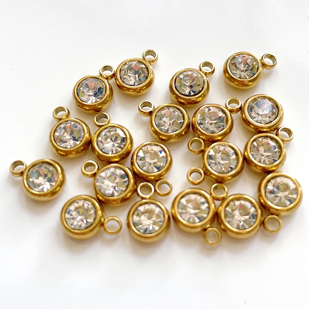 20 stuks 6mm roestvrij staal strass kralen goud kleur kristal bedels hangers voor ketting armband sieraden maken charme DIY