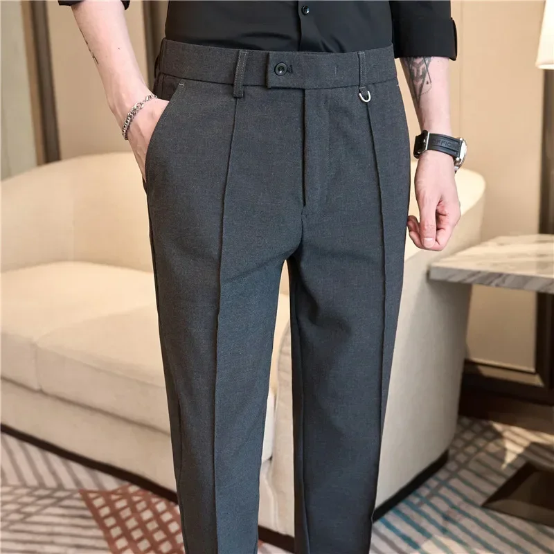 Men Suit Pants Trousers 2024 Spring Elastic Waist Solid Slim Fit Dress Pants Office Business Casual High Quality Men\'s Clothing