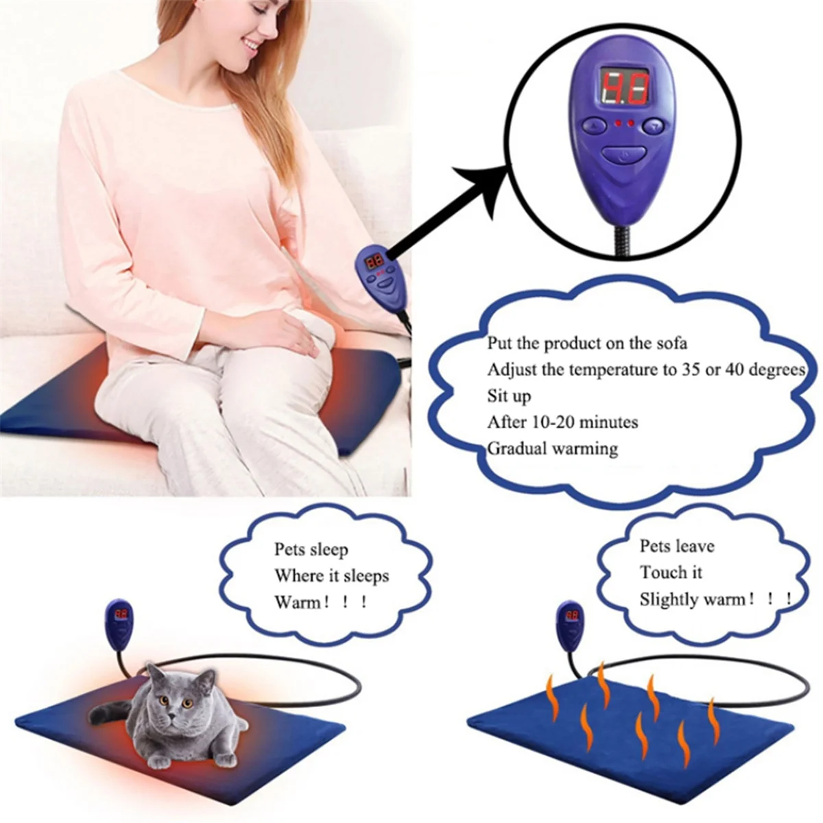 New Pet Heating Pad Cat Constant Temperature Electric Blanket 12V Low Voltage Pet Electric Heater for Dogs Bed EU Plug-C