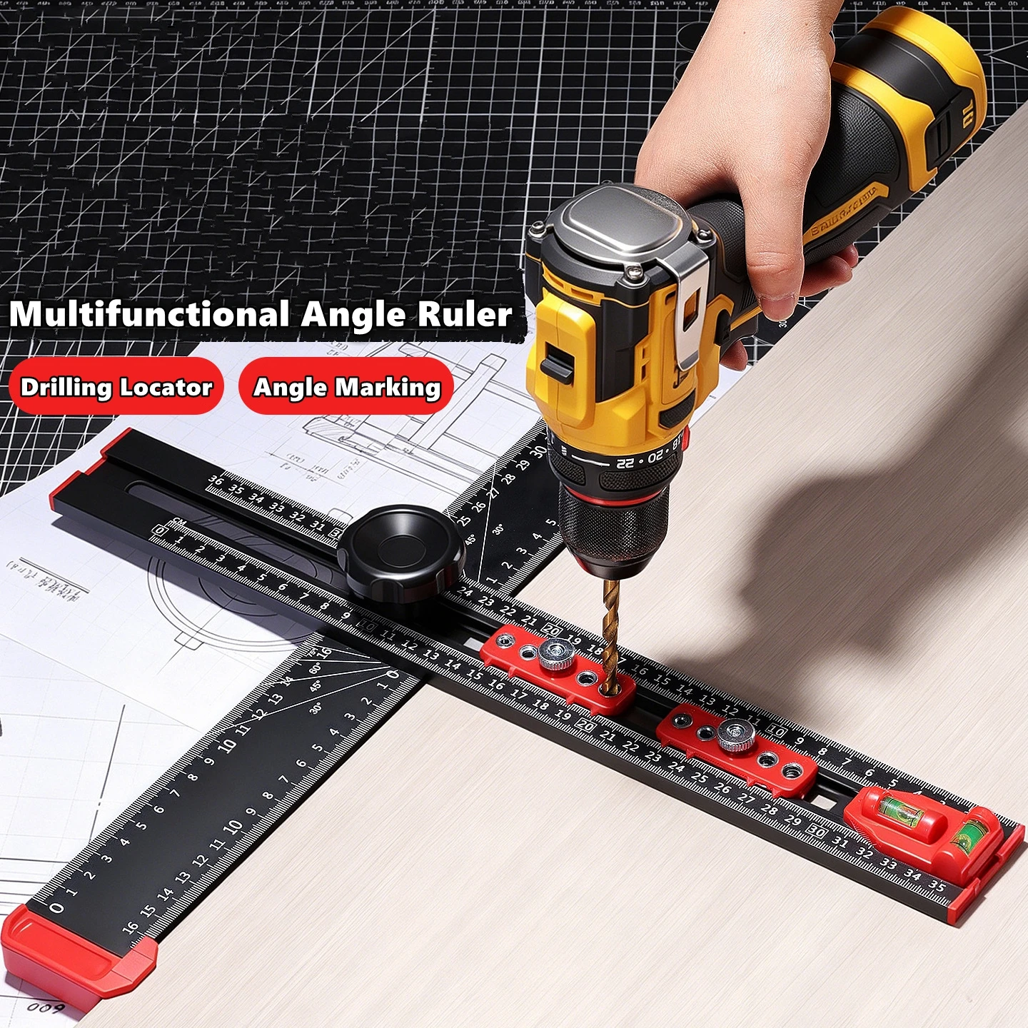 Multifunctional Drilling Positioning Ruler, Adjustable Cabinet Hardware Jig,Marking Gauge Tools for Woodworking Hole Drilling