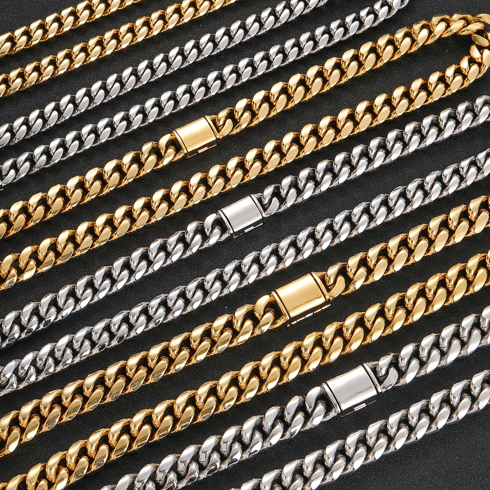 Stainless Steel Mens Curb Cuban Link Chain Width 8-14mm Miami Necklace No Tarnish& Durable Hip Hop Jewelry