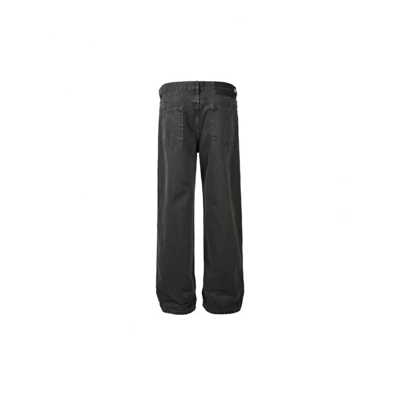 EME ريترو روس نمط الجينز الخريف عارضة مستقيم فضفاض منتصف الخصر غسلها رمادي السراويل الطويلة للجنسين #2