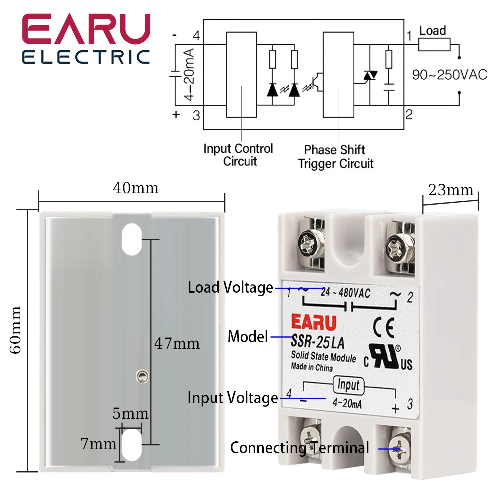 SSR-10LA SSR-25LA SSR-40LA Solid State Relay SSR Current Type Regulator Voltage Regulator AC24-480V Output 4-20mA Module Input