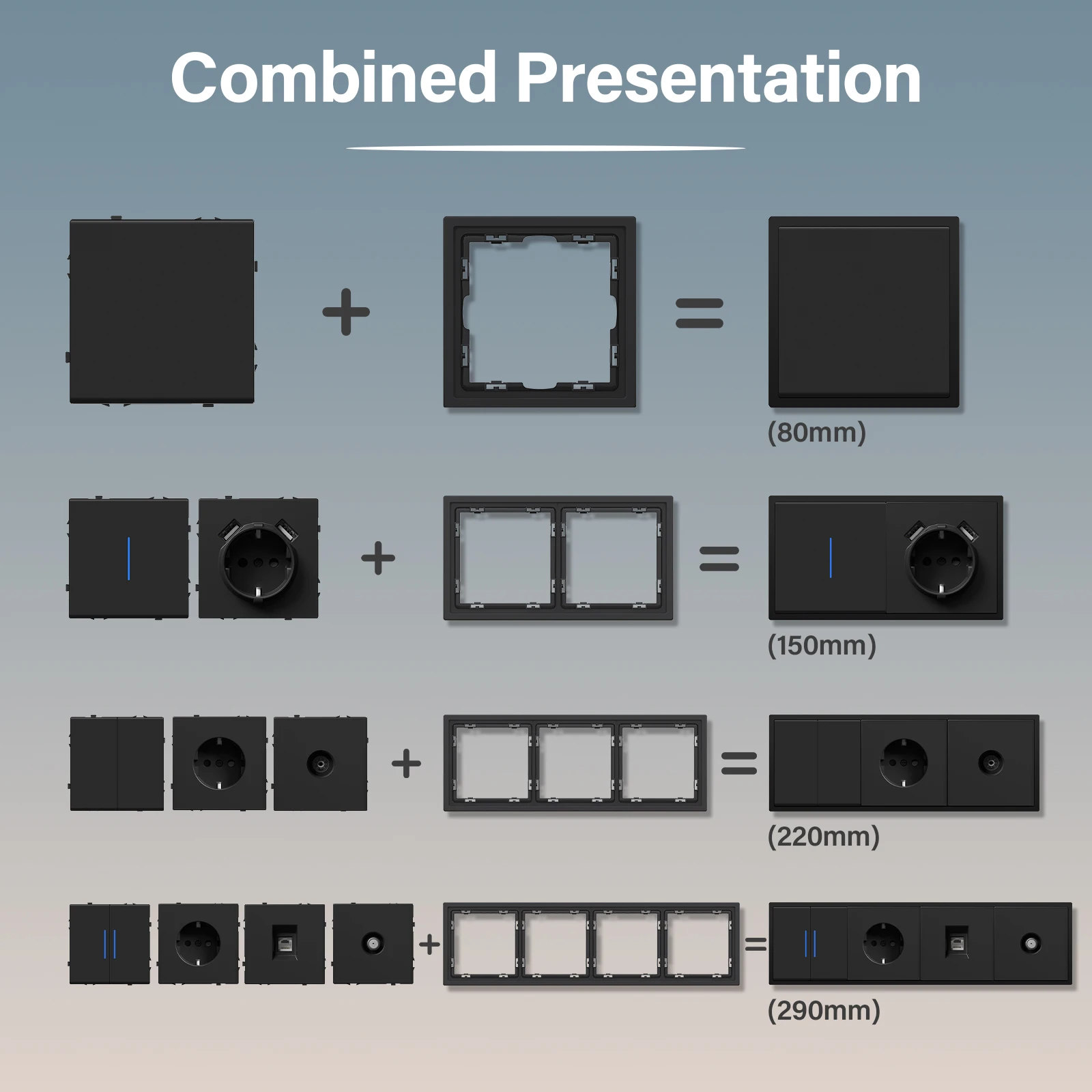 BSEED 1/2/3Gang Mechanical Light Switches EU Power Sockets USB Type-c Ports TV/ST/CAT6 Dimmer DIY Function Parts Plastic Frames