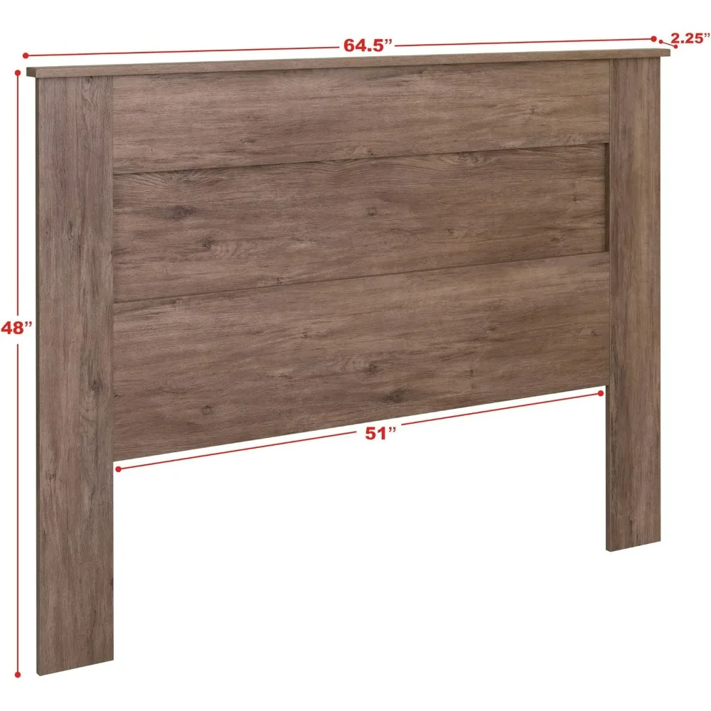 Headboard tempat tidur queen panel datar yang elegan, desain kayu minimalis, kedalaman 2,25 inci x lebar 64,5 inci x tinggi 48 inci, warna abu-abu driftwood