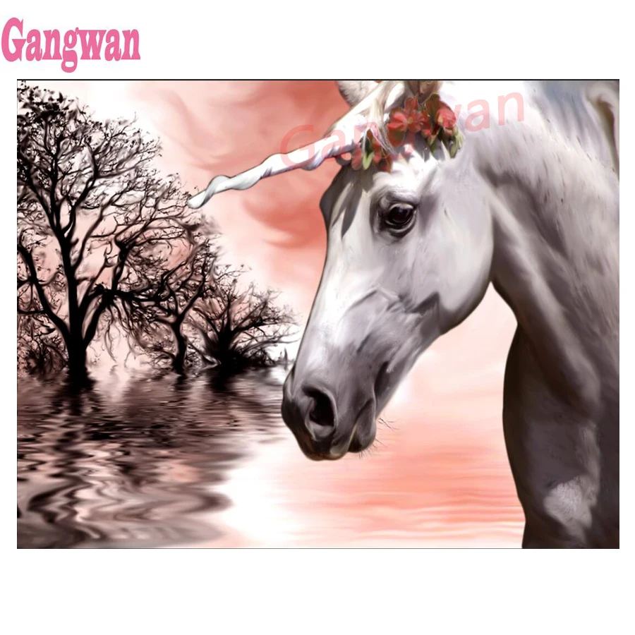 diamond mosaic white unicorn picture 5d diamond painting full square drill Picture of Rhinestone full round diamond embroidery