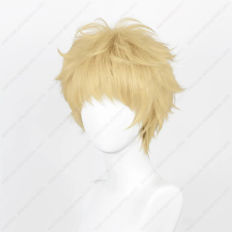 Anime Kei Tsukishima Cosplay Wig, Perucas Curtas Douradas Claro, Cabelo Sintético Resistente ao Calor, 26cm