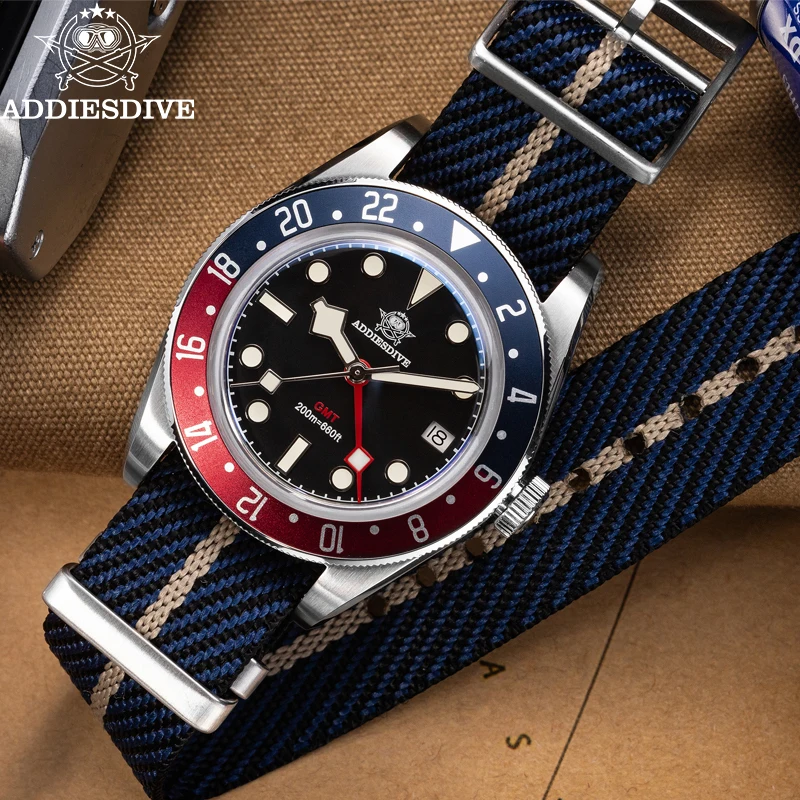 ADDIESDIVE New GMT Watch For Men Gift Bubber Glass AR Coating 200m Waterproof Diving BGW9 Luminous Date Sport Business Wristwatc