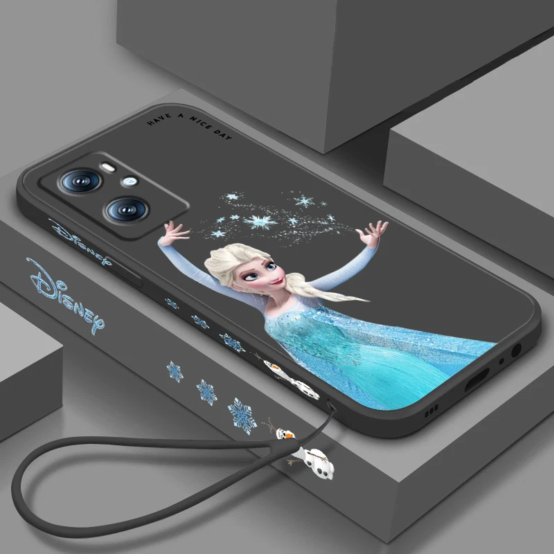 Disney Frozen Elsa Princess Cool Liquid Left Rope For OPPO Find X6 X5 X3 A98 A96 A94 A93 A77 A76 A74 A72 A57 A53 A16 5G Back