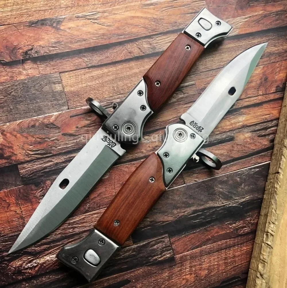 Survival AK-47 Assisted Folding Knife 440C Blade Wooden Handle Military Outdoor Hunting Camping Knives Pocket EDC Hand Tool