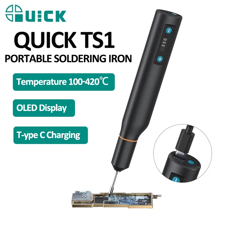 QUICK TS1 Professional Electric Soldering Iron Precision Smart Portable 100-420℃ OLCD Display  Integrated Repair Tool