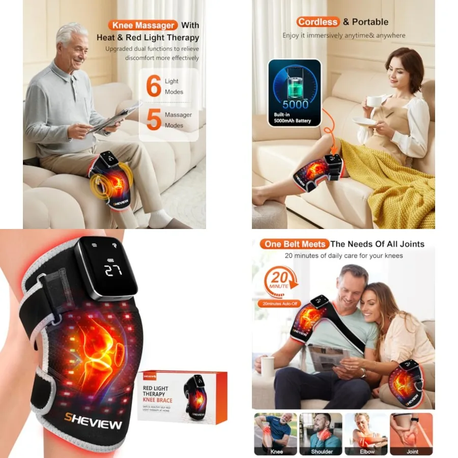 

Red Light Therapy for Knee and Shoulder, Upgraded 72 LED Cordless 5000mAh Knee Massage Brace With 5 Vibration, 660nm and 850nm