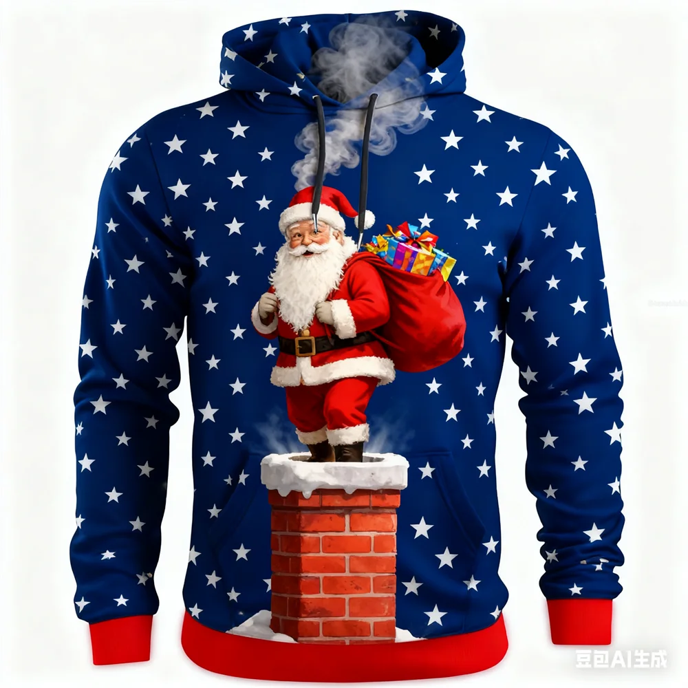 Autumn Men's Hoodie Christmas Fun Santa Claus pattern print man y2k clothing hoodies for man Winter new in hoodies & sweatshirts
