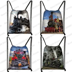 Locomotive / Steam Train Backpack Children School Bags Kids School Backpack Book Bag Boys Girls Casual Drawstring Bag
