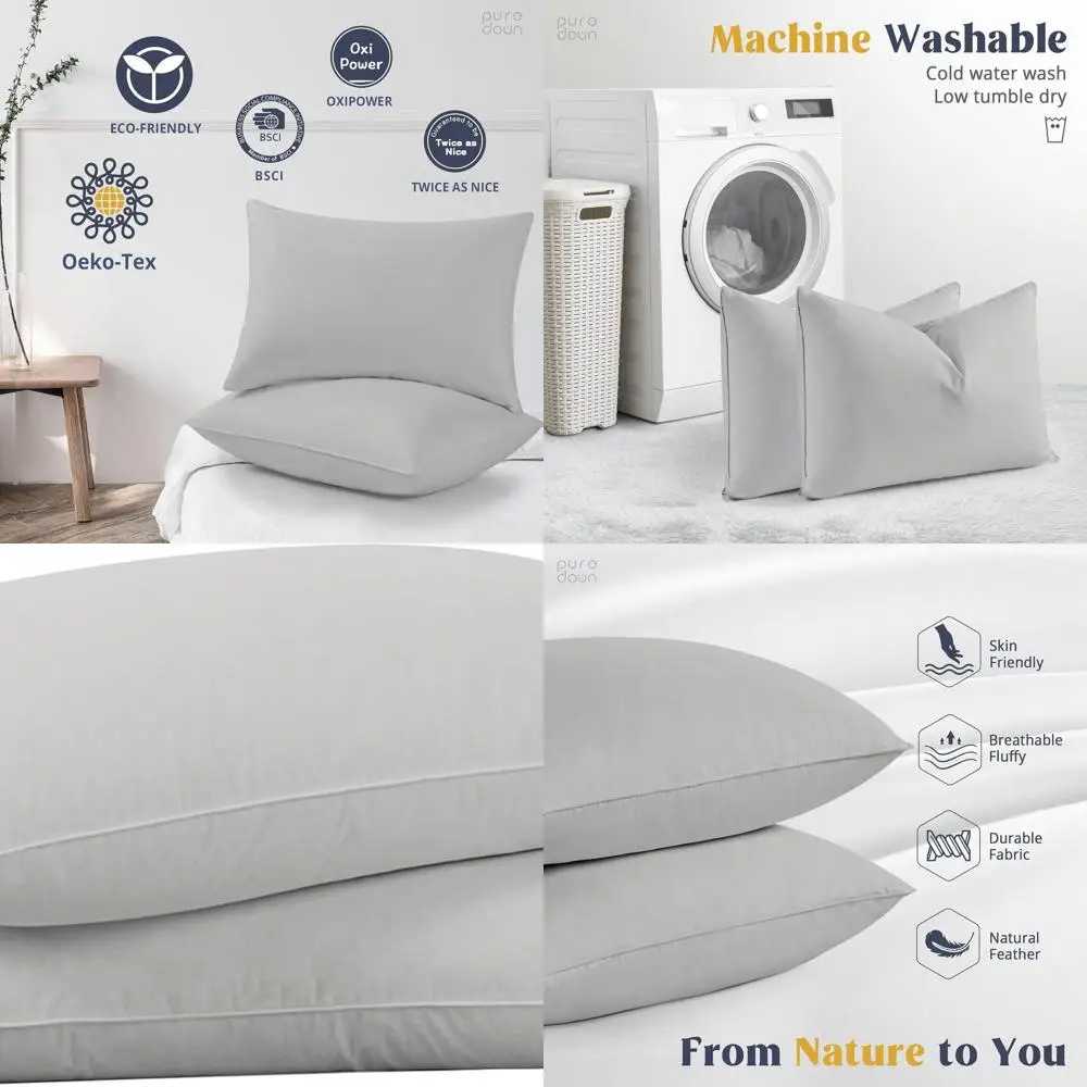 

Набор из 2 подушек с гусиным пухом — стандарт качества гостиничных, чехол из 100% хлопка, серый