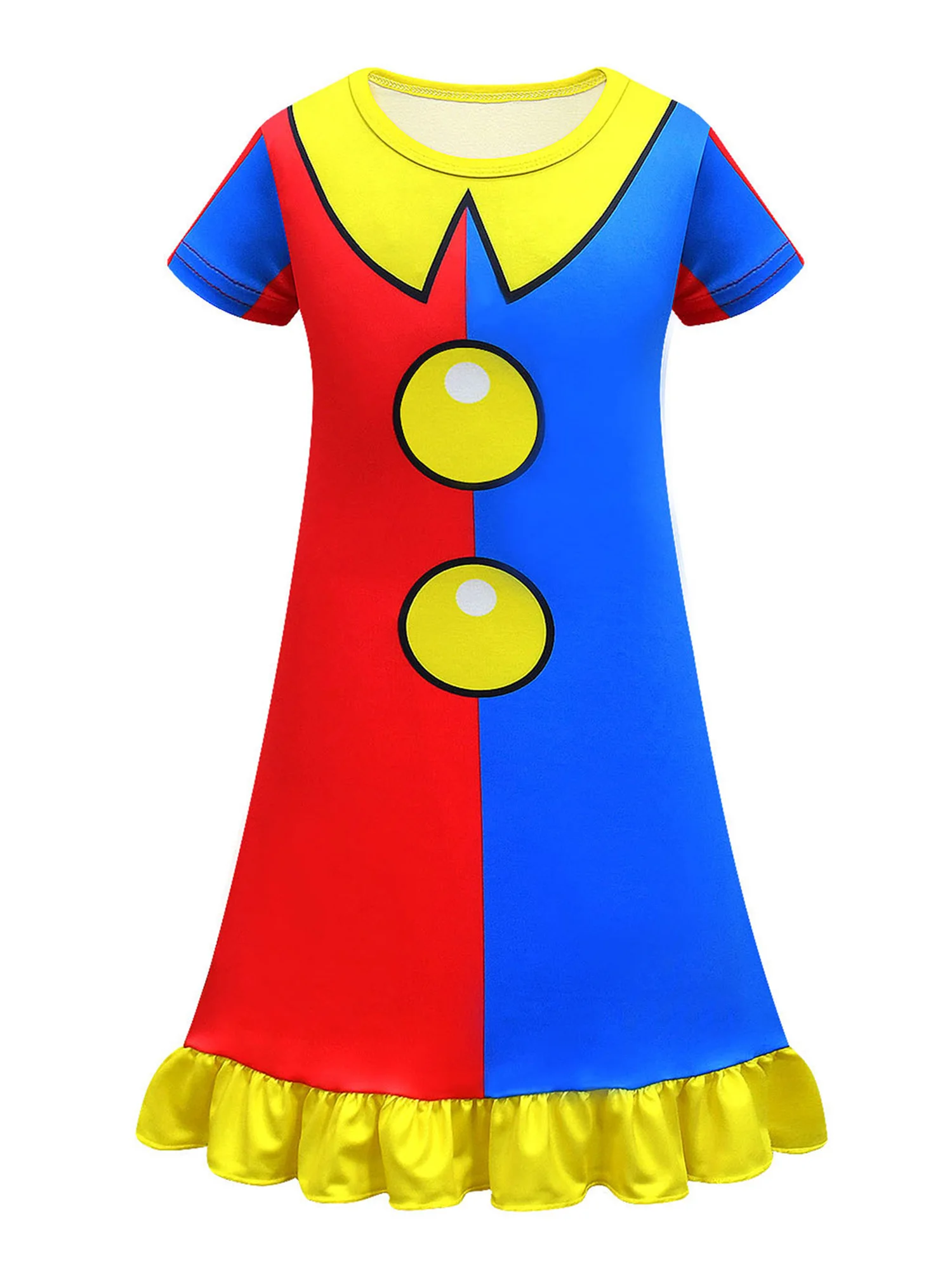 Bambini ragazze pagliaccio Costume Cosplay personaggio dei cartoni animati gioco di ruolo rosso blu contrasto di colore a-line Dress per la festa di Halloween