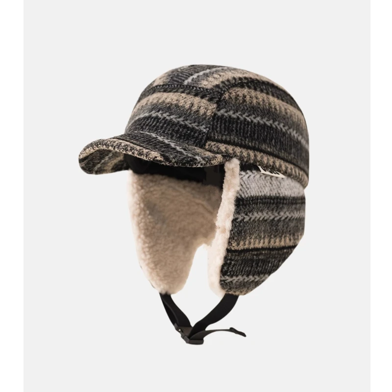 Gestreifte Retro-Gehörschutzhut für Männer und Frauen im Winter mit dicken Samt- und warmen, winddichten Bombermützen
