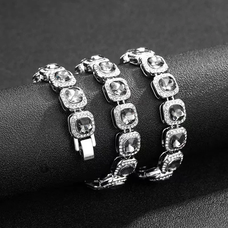 12mm Iced Out Bling Rot Schwarz Quadrat Cz Stein Strass 2tone Farbe Baguette Tennis Kette Sicherheitsverschluss Halsband Halskette Hiphop