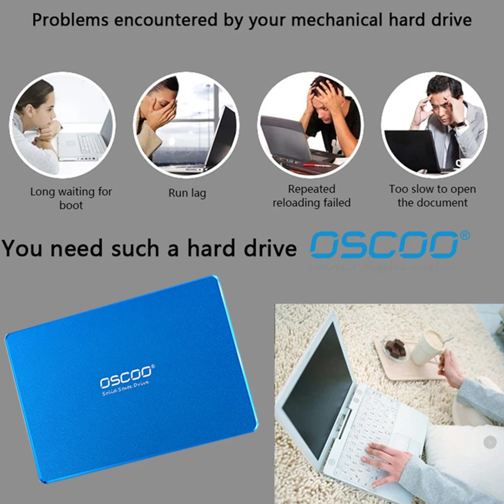 OSCOO-Disque dur interne SSD, SATA 3, 128 pouces, avec capacité de 256 Go, 512 Go, 2.5 Go, 1 To, pour ordinateur portable et de bureau