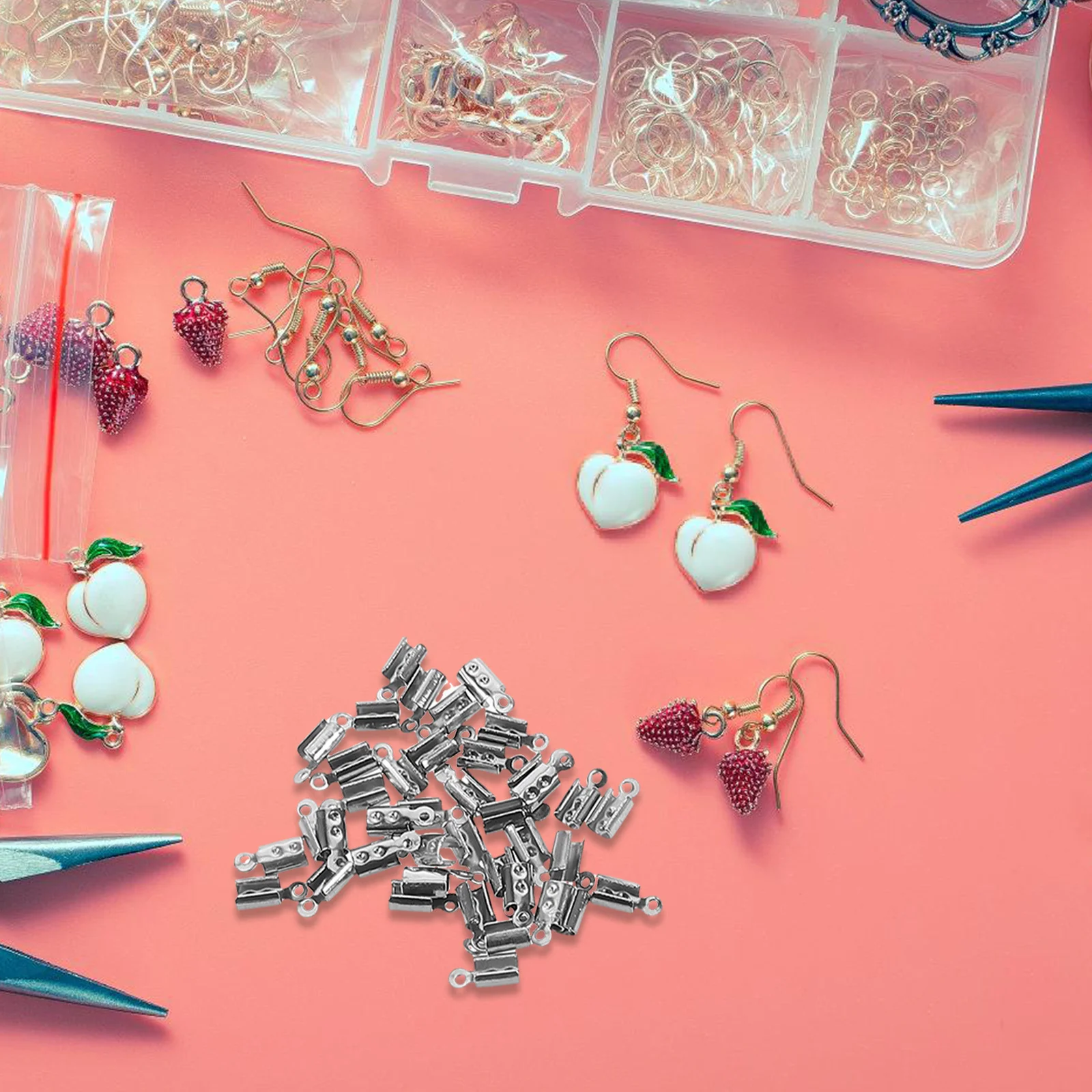 400Pcs DIY Jewelry Making Supplies Clasp Tips Stainless Steel Crimp Cord Caps Connecting Clasps for Necklace Bracelet