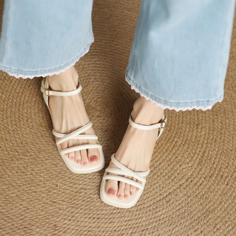 

Elegant Soft Leather Sandals Platform Sandals Summer 2025 Women's Block High Heels Sandals for Office Mom Beach